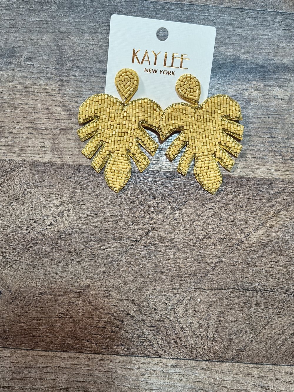 KAYLEEN By Los Angeles Yellow Beaded Leaf Statement Earrings